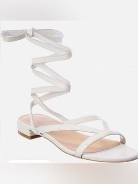 New Stuart Weitzman Leather Anita Ankle Wrap Sandal Size 9 White Strappy Lace Up